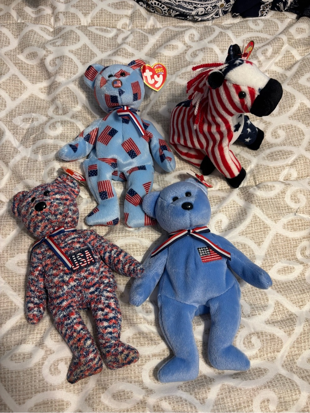Ty Patriotic Plush Bear and Horse Set - Red White Blue
